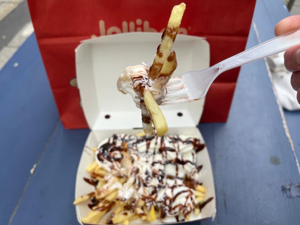 a forkful of jolibee ice cream fries