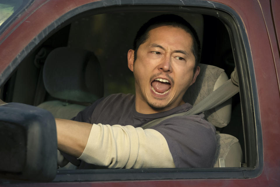 Danny (Steven Yeun) screams at his opponent in the titular road rage "beef."<span class="copyright">Andrew Cooper—Netflix</span>