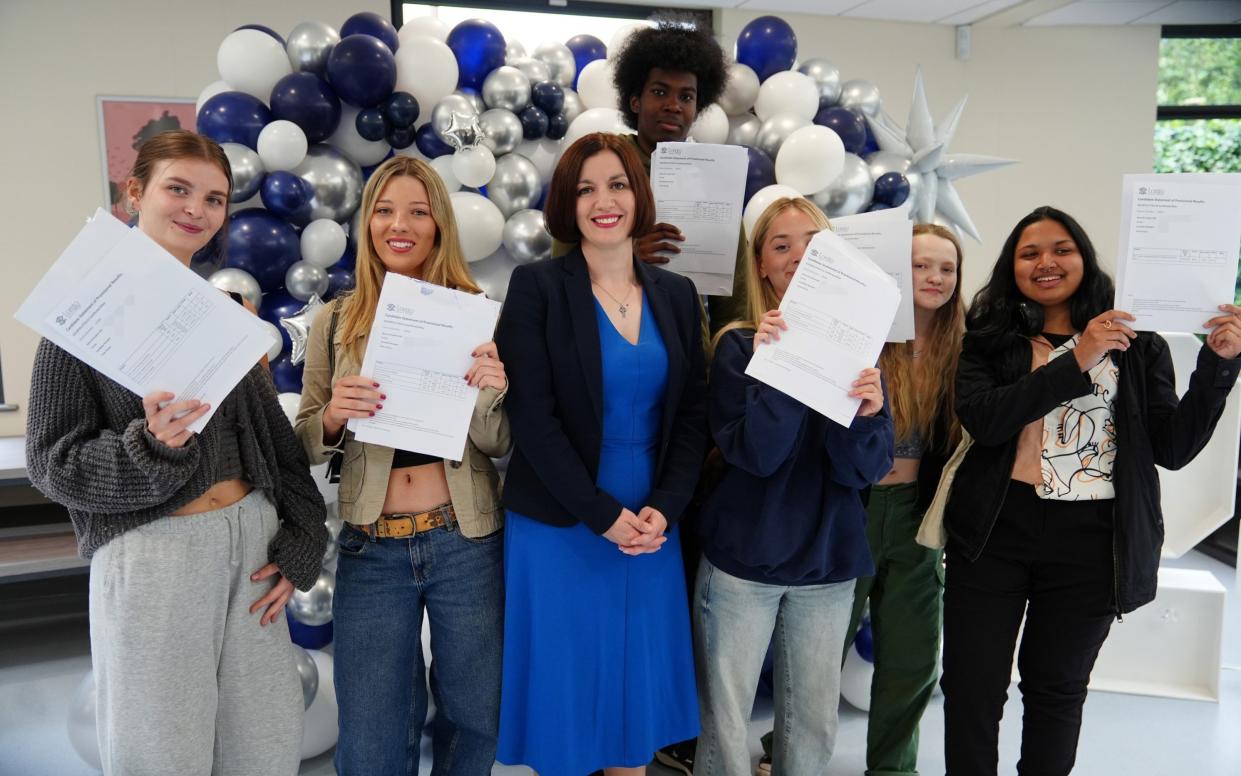 Bridget Phillipson pays a visit to Loreto Sixth Form College in Manchester on A-level results day