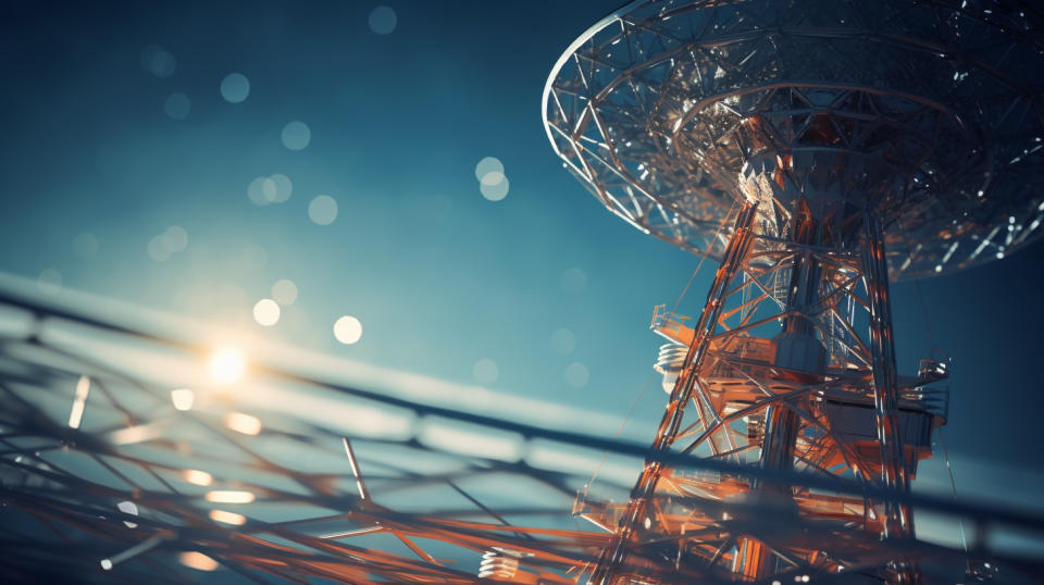 A close-up of an antenna, its intricate designs a testament to the company's expertise in space infrastructure.