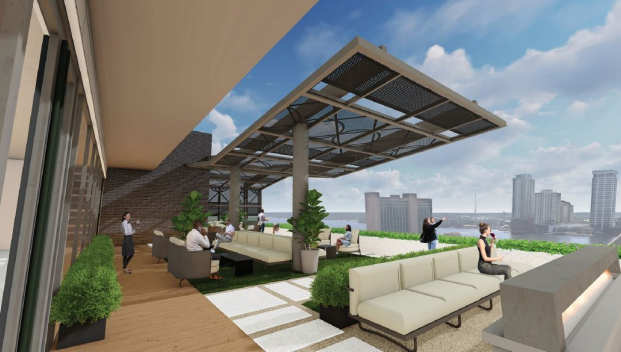 The proposed new hotel building for the Laura Street project would have a rooftop area overlooking the rest of downtown and the St. Johns River.