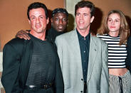 <p>Julia Roberts hung out at the ShoWest convention in Las Vegas with fellow Hollywood heavyweights Sylvester Stallone, Wesley Snipes and Mel Gibson on September 7, 1993. (Photo: Jeff Kravitz/FilmMagic)</p>