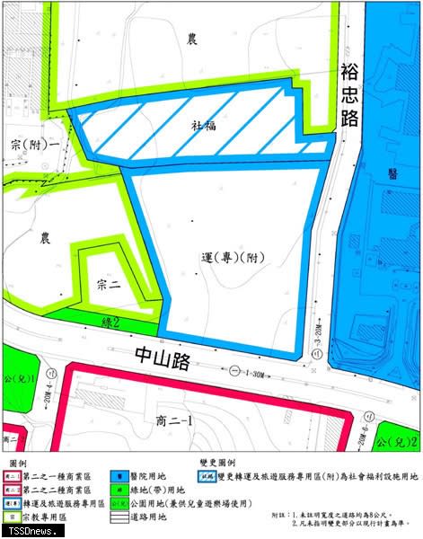 仁德社會福利設施用地變更內容示意圖。