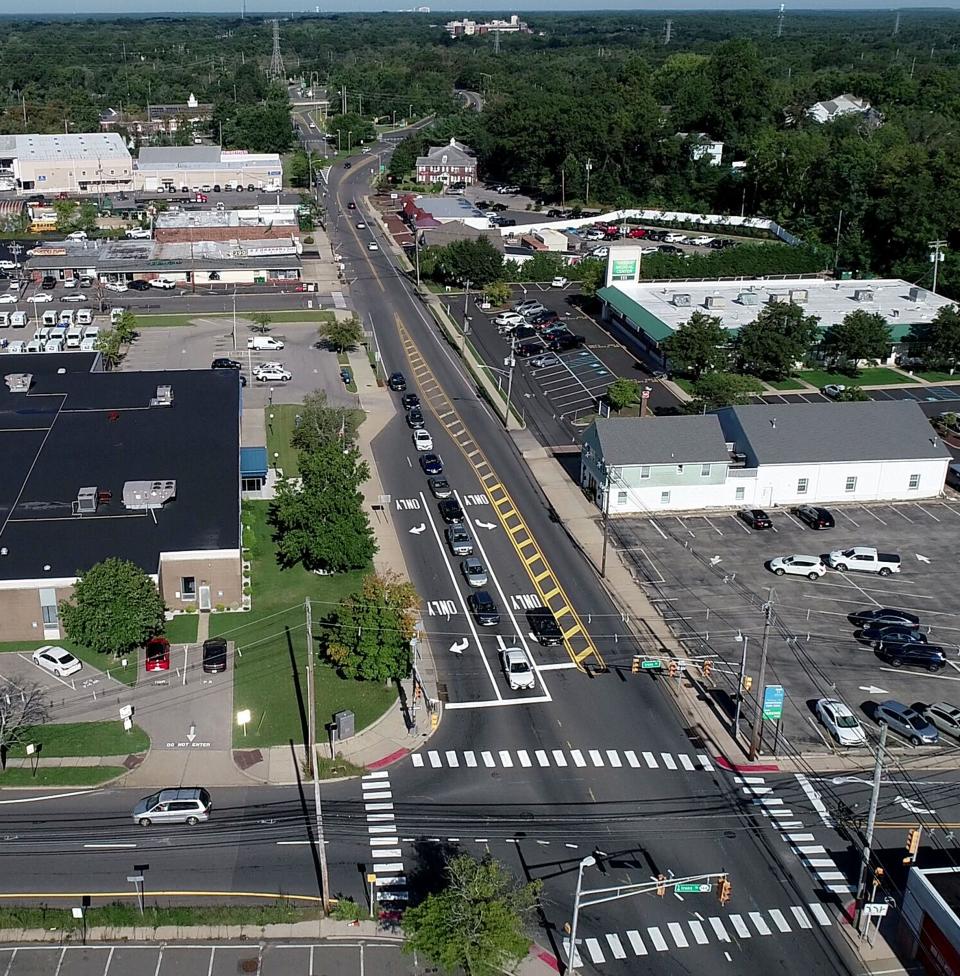 A view of West Water and Irons Streets looking west past the Post Office (left) in Toms River shown Monday, September 20, 2021.