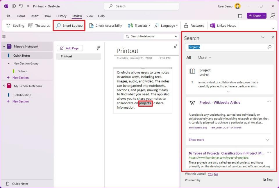 OneNote Smart Lookup