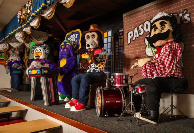 From left to right, Chuck E. Cheese, Helen Henny, Mr. Munch, Jasper Jowels and Pasqually are seen at a Chuck E. Cheese restaurant in Northridge, California.