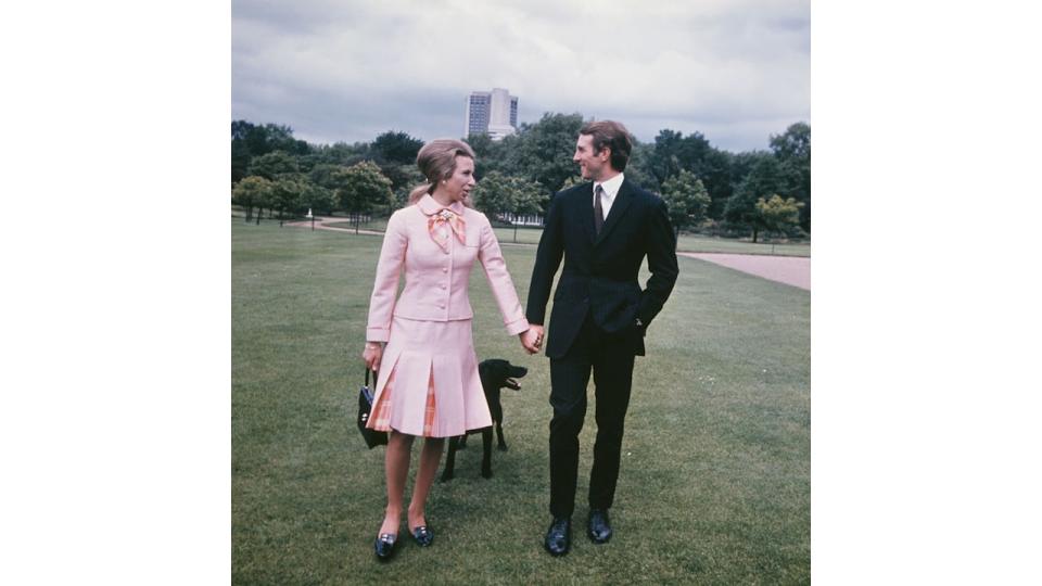 Princess Anne with her fiancé, equestrian champion Mark Phillips in the grounds of Buckingham Palace in London, following the announcement of their engagement