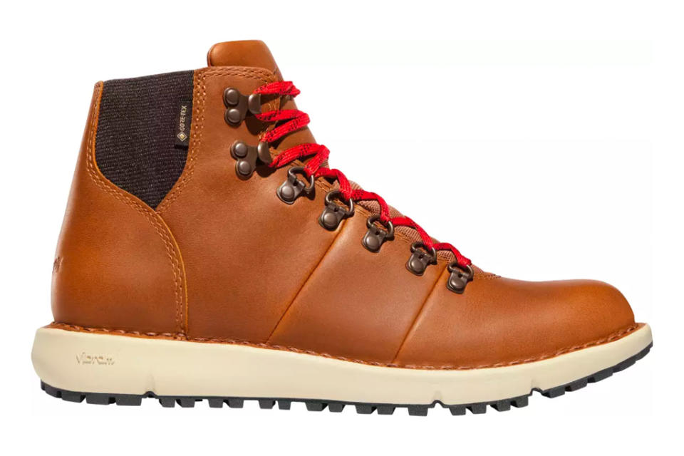 hiking boots, tan, leather, red laces, daner