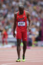 Lashawn Merritt of the United States pulls out with an hamstring injury in the Men's 400m Round 1 Heats on Day 8 of the London 2012 Olympic Games at Olympic Stadium on August 4, 2012 in London, England. (Photo by Streeter Lecka/Getty Images)