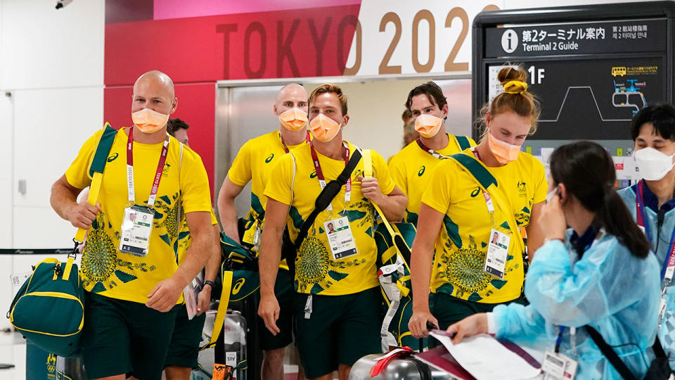 Aussie athletes are seen here arriving in Tokyo for the Games. Pic: Getty