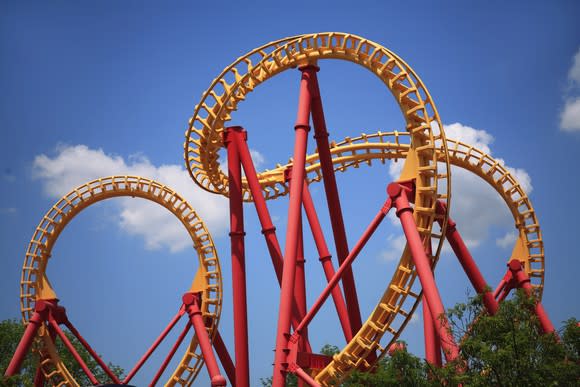 A looping roller coaster.