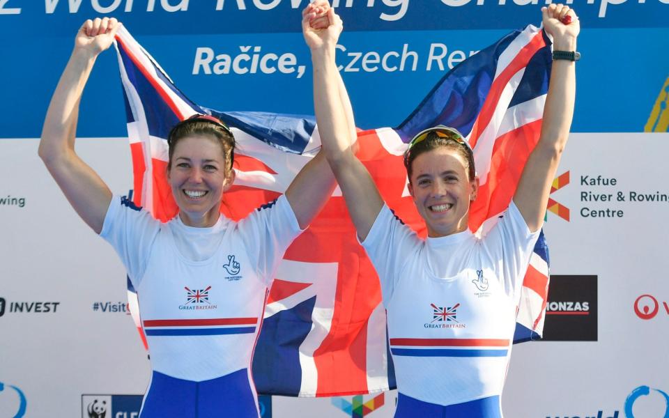 Emily Craig, left, and Imogen Grant of United Kingdom celebrate after winning the Lightweight Women's Double Sculls final - How stealing Australia’s top coach and learning a new approach transformed British Rowing - AP