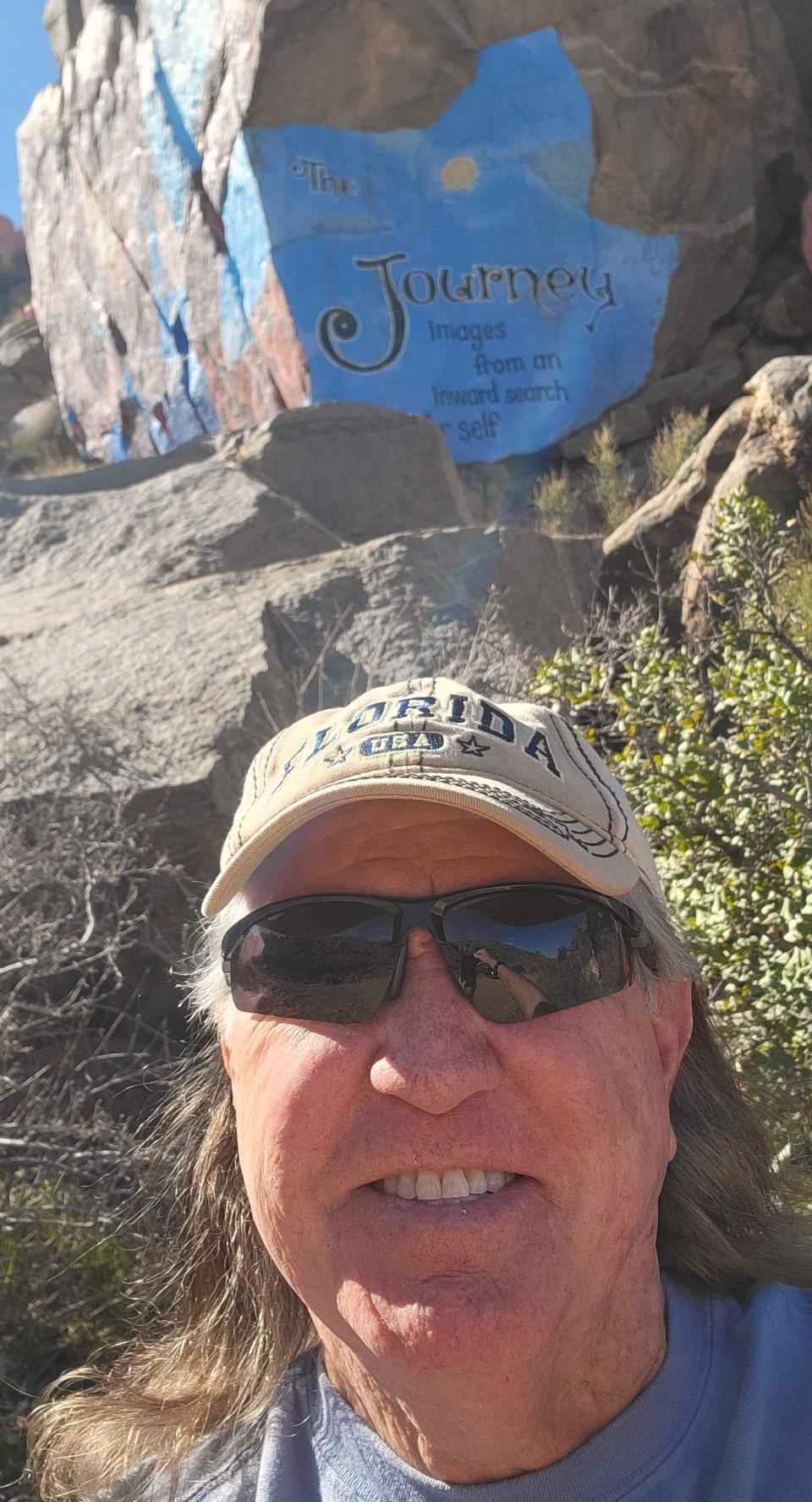 John R Beyer at the Murals at Chloride, Arizona, as seen on March 21, 2024. A great place to see the ingenuity of famed western artist Roy Purcell.