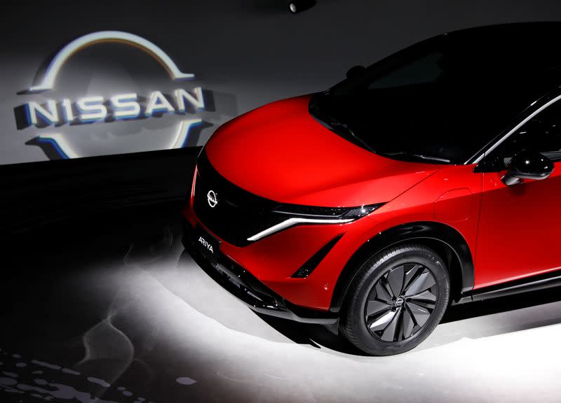 Nissan Motor Corp. displays its new Ariya all-battery SUV during a press preview in Yokohama