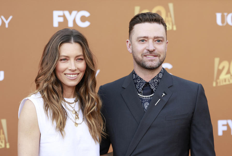 Justin Timberlake and Jessica Biel at Hulu's premiere of "Candy"