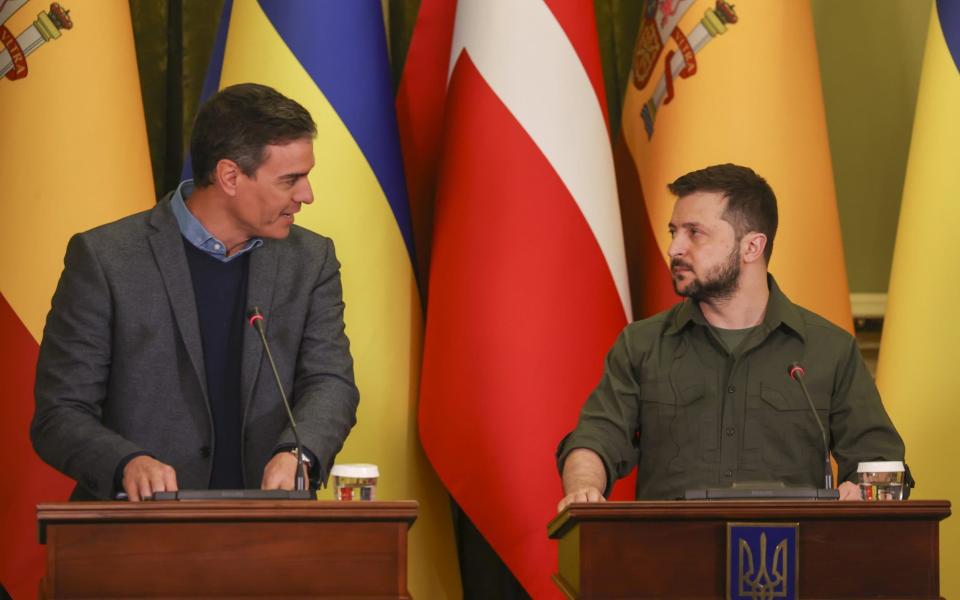 Spanish Prime Minister Pedro Sanchez meets Ukrainian President Volodymyr Zelensky in Kyiv on 21 April, 2022. - Miguel Gutierrez/Shutterstock