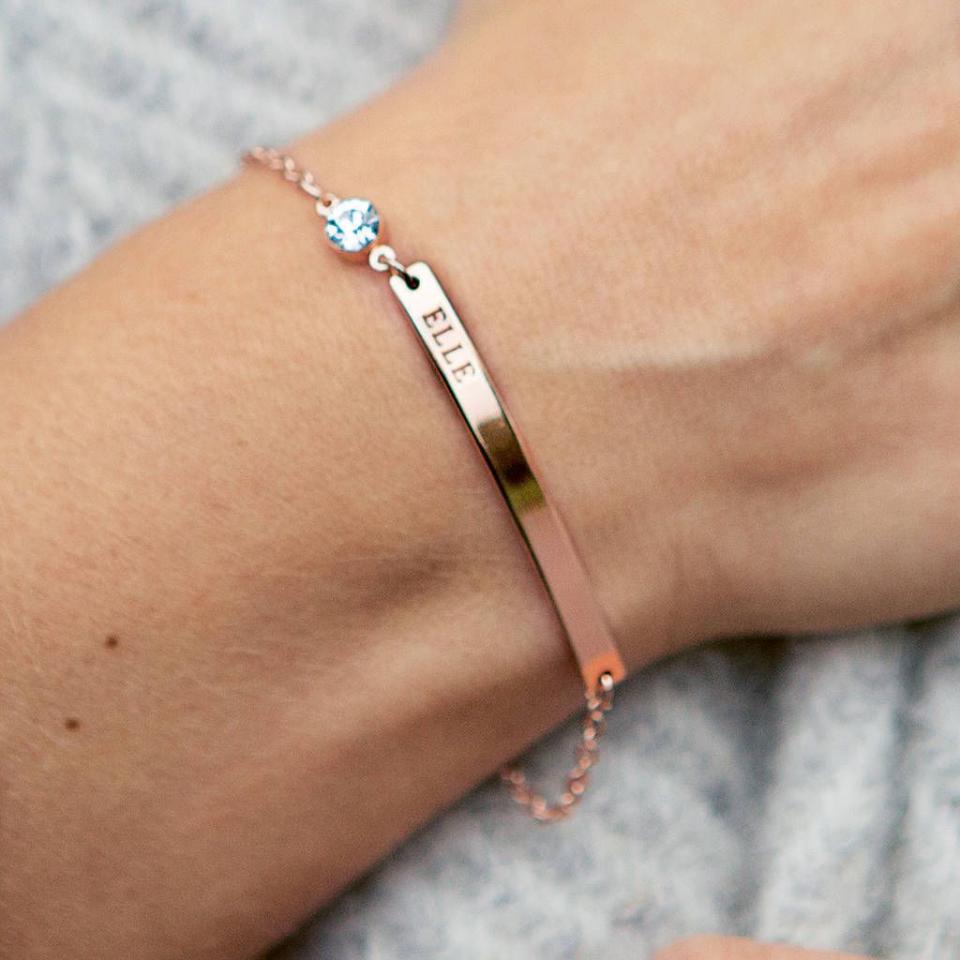 3) Personalized Birthstone And Bar Bracelet