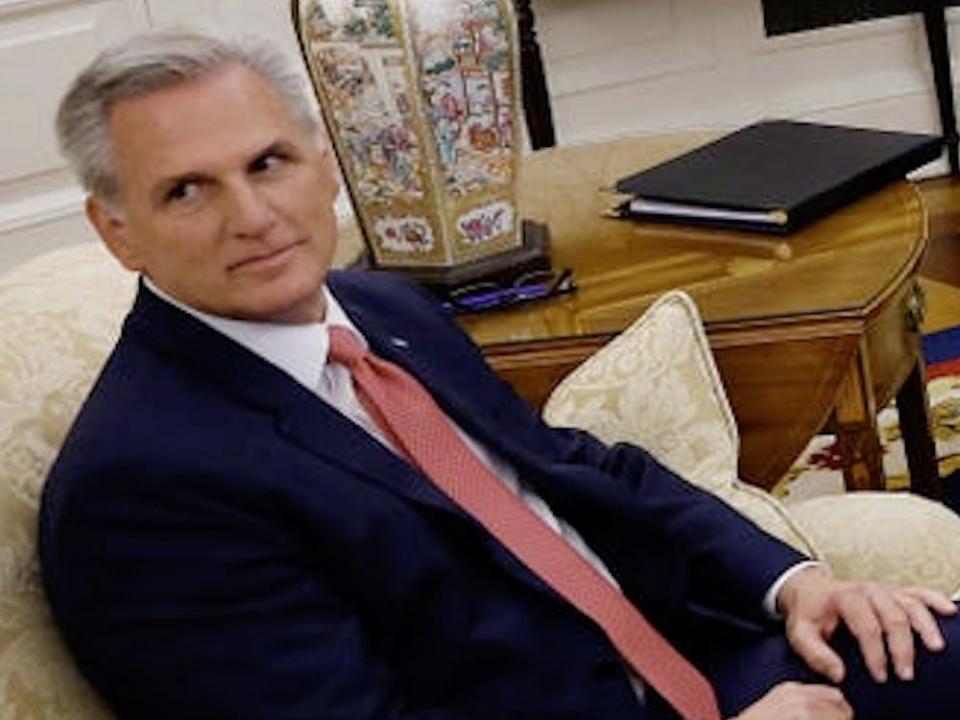 Speaker of the House Kevin McCarthy sits in the Oval Office on Tuesday, May 16.