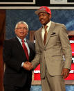 NEWARK, NJ - JUNE 28: Bradley Beal (R) of the Florida Gators greets NBA Commissioner David Stern (L) after he was selected number three overall by the Washington Wizards during the first round of the 2012 NBA Draft at Prudential Center on June 28, 2012 in Newark, New Jersey. NOTE TO USER: User expressly acknowledges and agrees that, by downloading and/or using this Photograph, user is consenting to the terms and conditions of the Getty Images License Agreement. (Photo by Elsa/Getty Images)