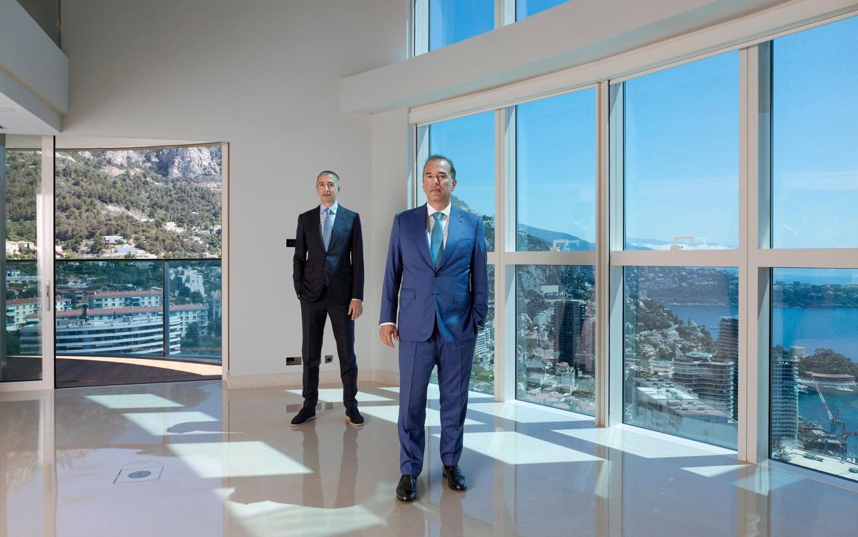 Brothers Niccolò Marzocco, left, and Daniele Marzocco, on the 43rd floor of Tour Odéon, where many of their family members live - Rebecca Marshall