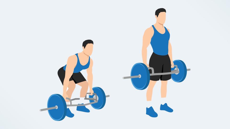 an illo of a man doing a trap bar deadlift