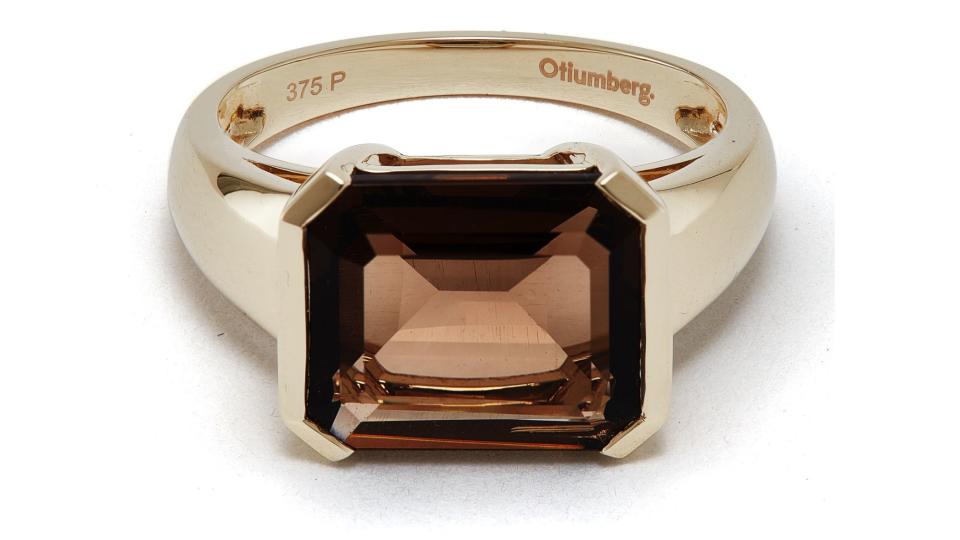 Otiumberg 9ct SMO Yellow Gold & Smokey Quartz Domino Ring £795