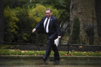 The pro-Brexit European Research Group (ERG) lawmaker Mark Francois arrives at 10 Downing Street in London, Monday, Oct. 21, 2019. There are just 10-days until the U.K. is due to leave the European bloc on Oct. 31.(AP Photo/Alberto Pezzali)