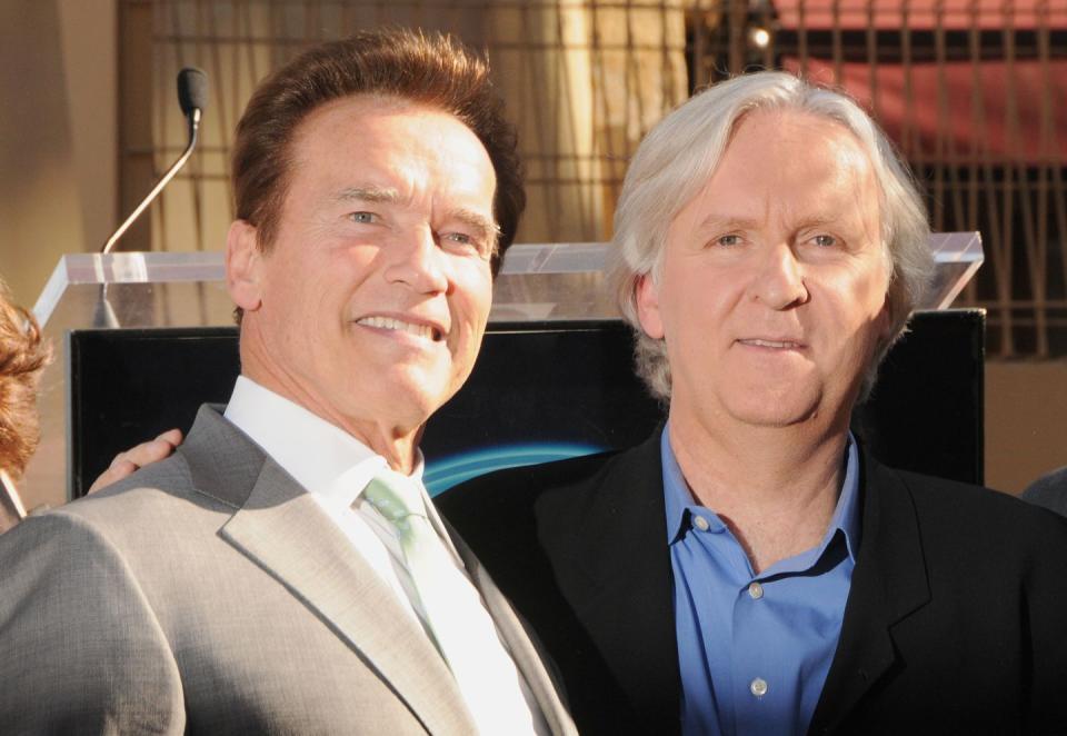 governor arnold schwarzenegger and director james cameron attend the walk of fame presentation for james cameron on december 18, 2009 in hollywood, california