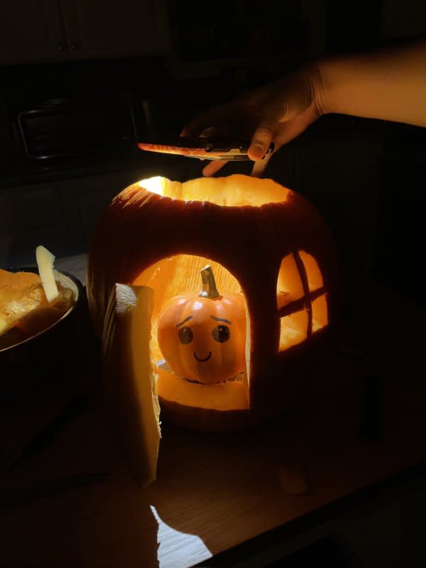 <p>@lillybobilly </p><p>If you thought that cat was cute, wait till you see this baby pumpkin idea. Taking one of those tiny pumpkins and making it a home with a larger one is truly adorable. And its face! </p>