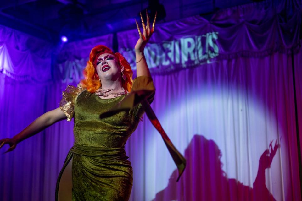 A Drag Queen performs during a show at the Swan Dive nightclub on March 20, 2023 in Austin, Texas. (Getty Images)
