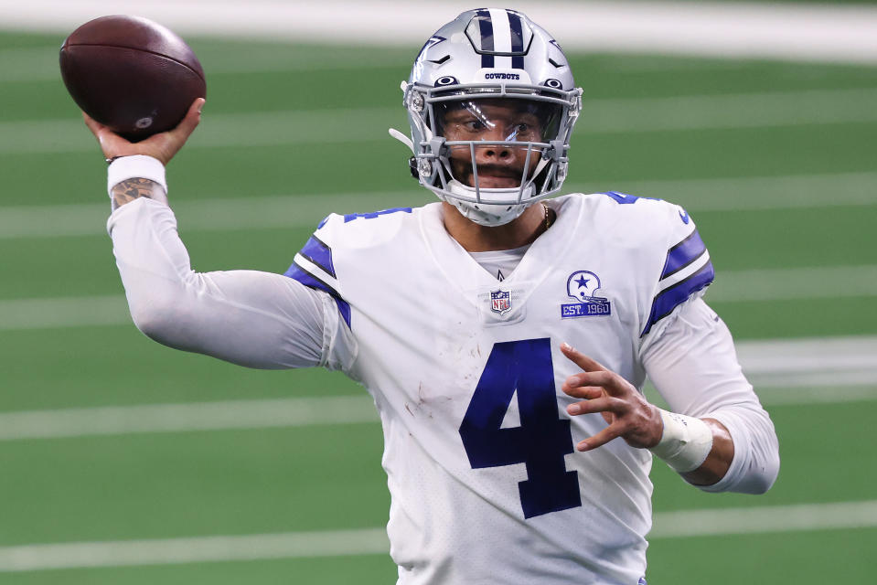 Dak Prescott of the Dallas Cowboys attempts a pass against the New York Giants during an NFL game earlier this season.