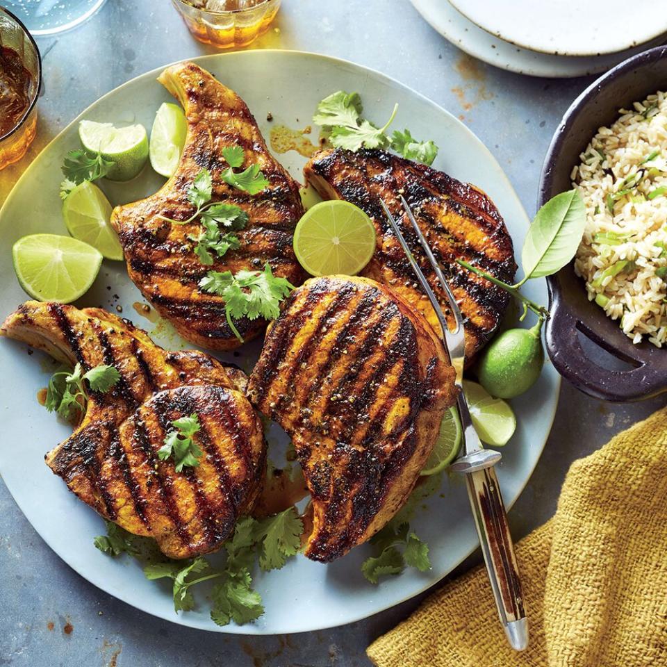 Turmeric Pork Chops with Green Onion Rice