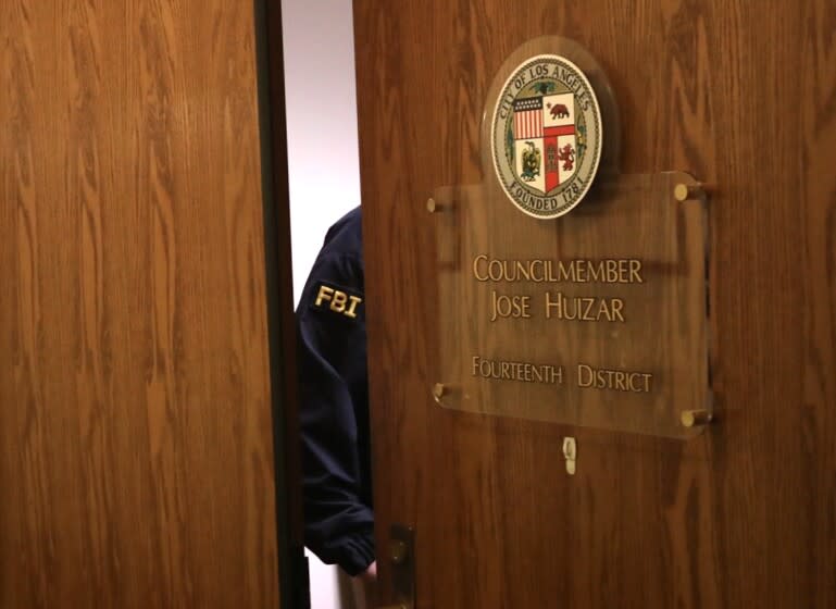 LOS ANGELES, CA - NOVEMBER 7, 2018 - - The FBI raid the office of Los Angeles City Councilman Jose Huizar at City Hall in downtown Los Angeles on November 7, 2018. According to FBI Special Assistant Agent David G. Nanz, the FBI were executing a court order to seize evidence from the councilman's office and that no arrests were made this morning. (Genaro Molina/Los Angeles Times)