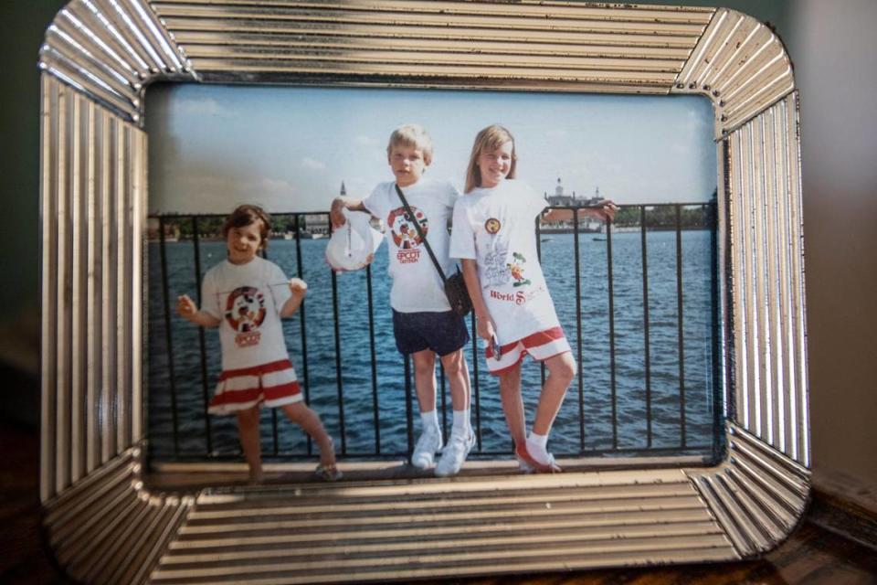 A family photo shows Kristin Smart, right, with siblings Matt and Lindsey at the Stockton home of Stan and Denise Smart.