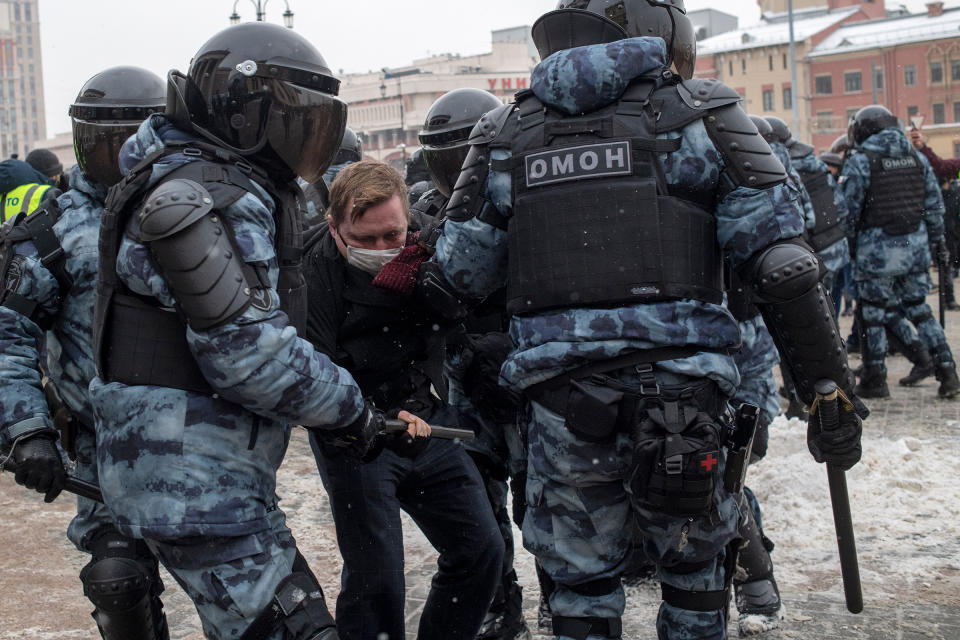 Some 5,100 people were reportedly detained across Russia on Jan. 31, including more than 1,600 in Moscow, shown here.<span class="copyright">Yuri Kozyrev—NOOR for TIME</span>
