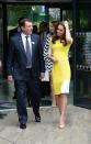 <p>The Duchess decided against wearing Wimbledon whites and resurfaced a bright yellow Roksanda Ilincic dress.</p>