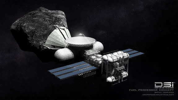 This illustration depicts Deep Space Industries' Harvestor class spacecraft for asteroid mining.