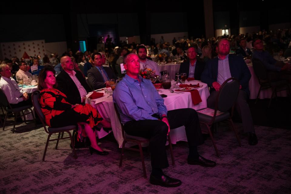 People listen to Nueces County Judge Barbara Canales deliver the State of the County address at the Richard M. Borchard Regional Fairgrounds in Robstown on Tuesday, Aug. 30, 2022.