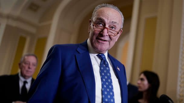 PHOTO: FILE - Senate Majority Leader Chuck Schumer, speaks to reporters at the Capitol in Washington, Nov. 15, 2022. (J. Scott Applewhite/AP, FILE)