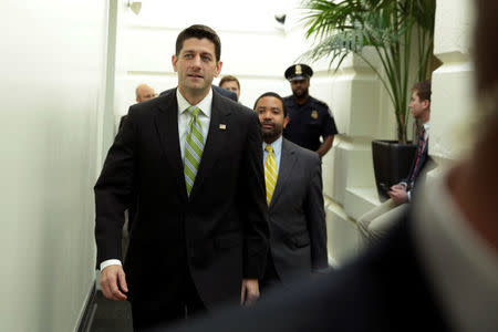 U.S. House Speaker Paul Ryan (R-WI) arrives at the House Republican meeting on Capitol Hill in Washington, U.S. March 24, 2017. REUTERS/Yuri Gripas