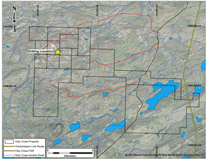 Holy Cross Claims Showing Roads, Route of New Powerline, and Drilling Location