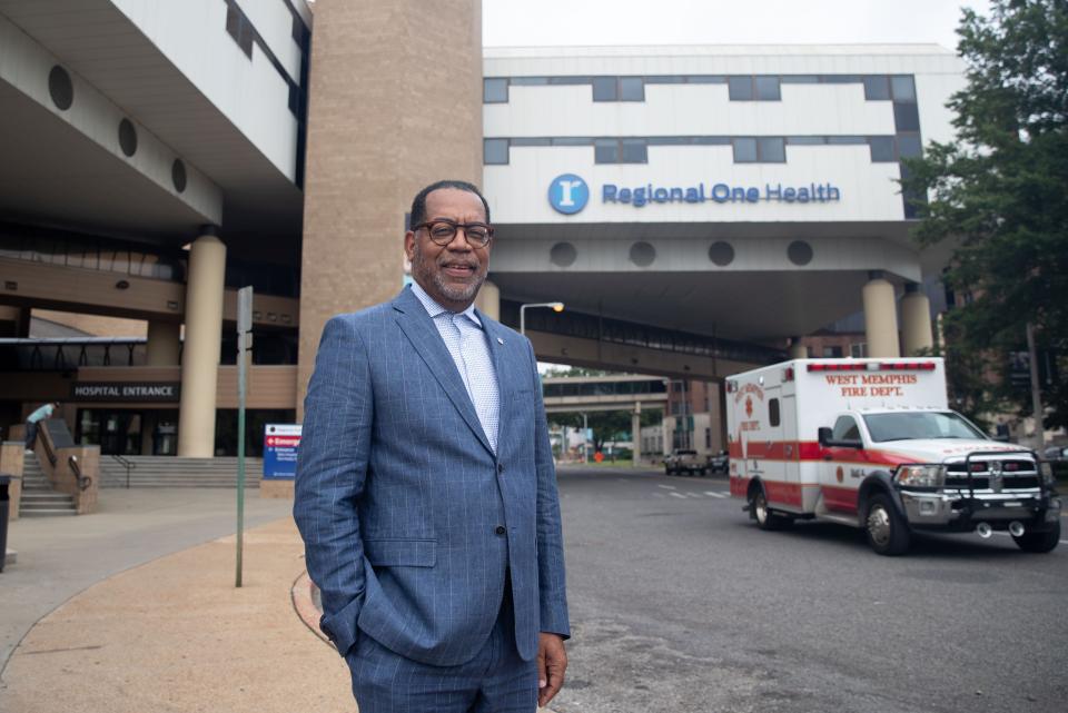 President and CEO of Regional One Health Reginald Coopwood stands outside the hospital Monday, Aug. 22, 2022, in Memphis.