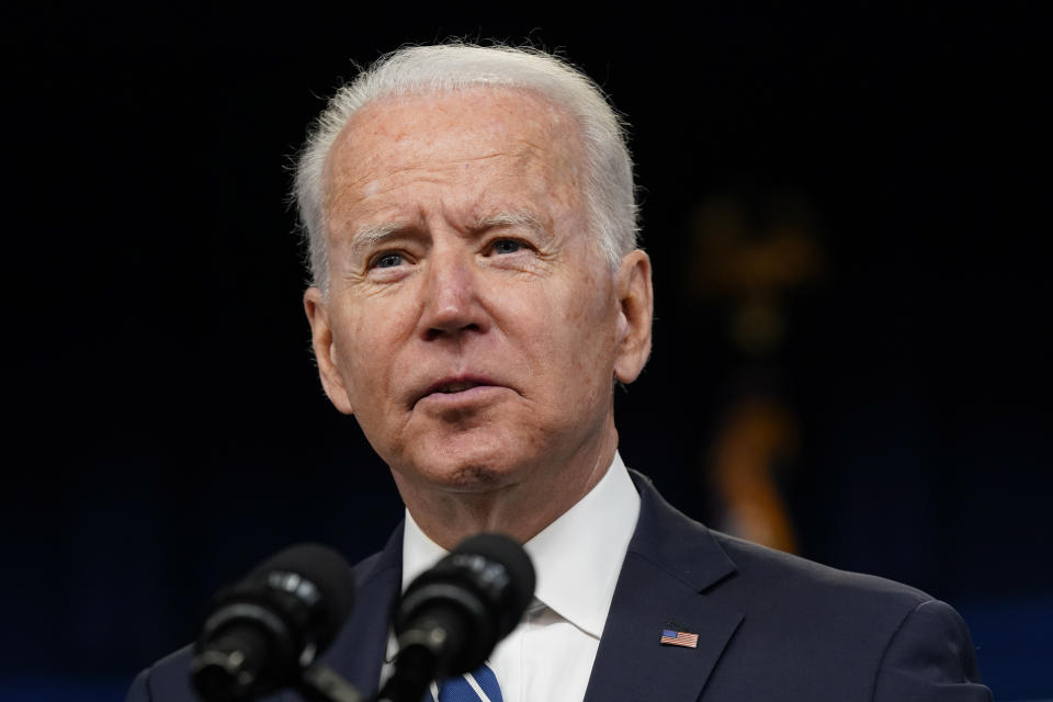 President Joe Biden speaks about the June jobs report in the South Court Auditorium on the White House campus, Friday, July 2, 2021, in Washington. (AP Photo/Patrick Semansky)