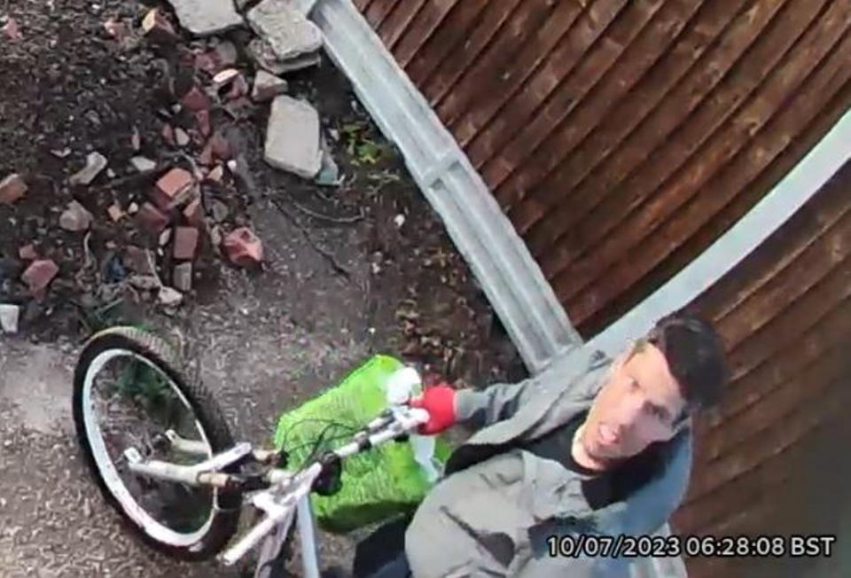 Sam Norman captured on CCTV.  Footage captures a would-be burglar trying to dislodge the camera recording his every move so he can slip into a home undetected during a botched break-in. Sam Norman, 35, can be seen using a pole to try and dislodge the camera at a home in Salt Boxes in Pivin, near Pershore, during an attempted burglary on July 10.  The property was under renovation at the time and he also gained entry to a shed.  However, he escaped empty-handed when the homeowners confronted him, alerted to his presence by the security system. 