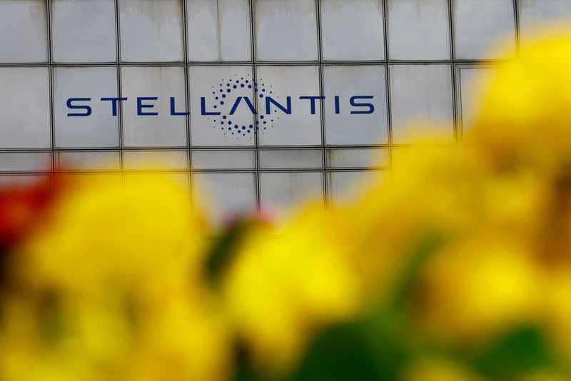 FILE PHOTO: Stellantis logo is seen on the company's headquarters in Poissy near Paris