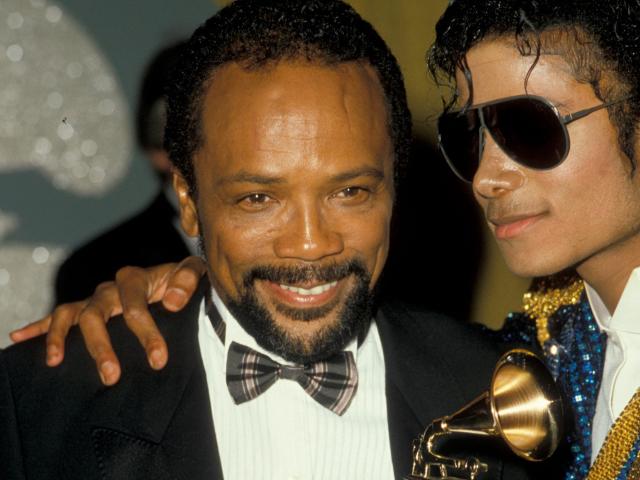 Quincy Jones and Michael Jackson at the 26th Annual Grammy Awards.
