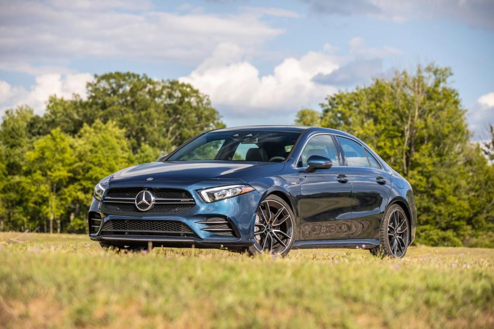 <p><a href="https://www.caranddriver.com/mercedes-amg/a35" rel="nofollow noopener" target="_blank" data-ylk="slk:Mercedes-AMG’s A35;elm:context_link;itc:0;sec:content-canvas" class="link ">Mercedes-AMG’s A35</a> calls it quits after the 2021 model year. It’s a loss that likely will not impact many consumers, as the swoopier, similarly sized, and mechanically identical <a href="https://www.caranddriver.com/mercedes-amg/cla35-cla45" rel="nofollow noopener" target="_blank" data-ylk="slk:Mercedes-AMG CLA35;elm:context_link;itc:0;sec:content-canvas" class="link ">Mercedes-AMG CLA35</a> continues on.</p>