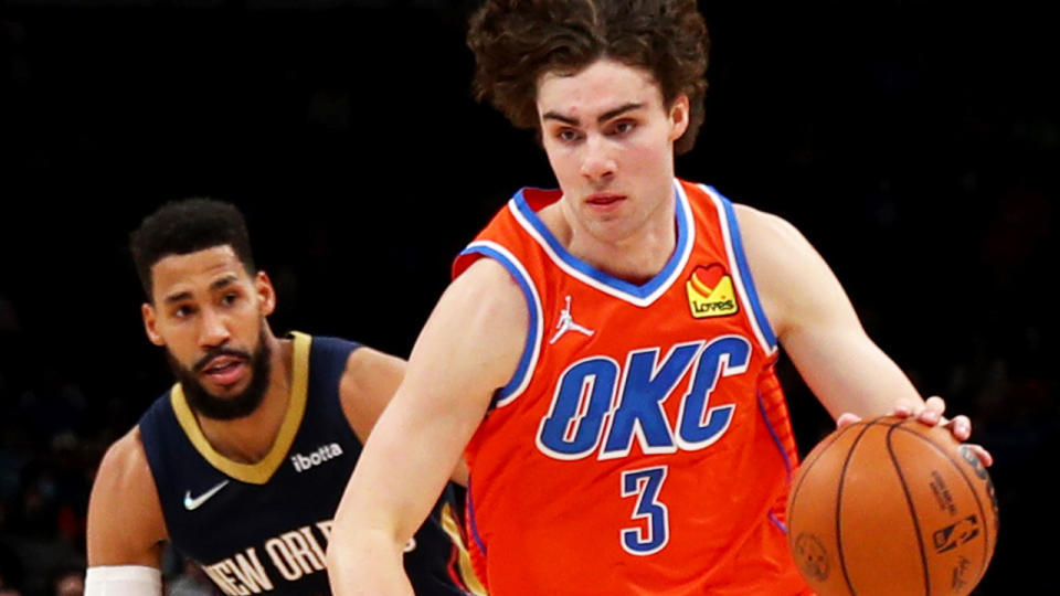 Australian NBA rookie Josh Giddey is the first player in 15 years to record a double-double without scoring a single point. (Photo by Zach Beeker/NBAE via Getty Images)