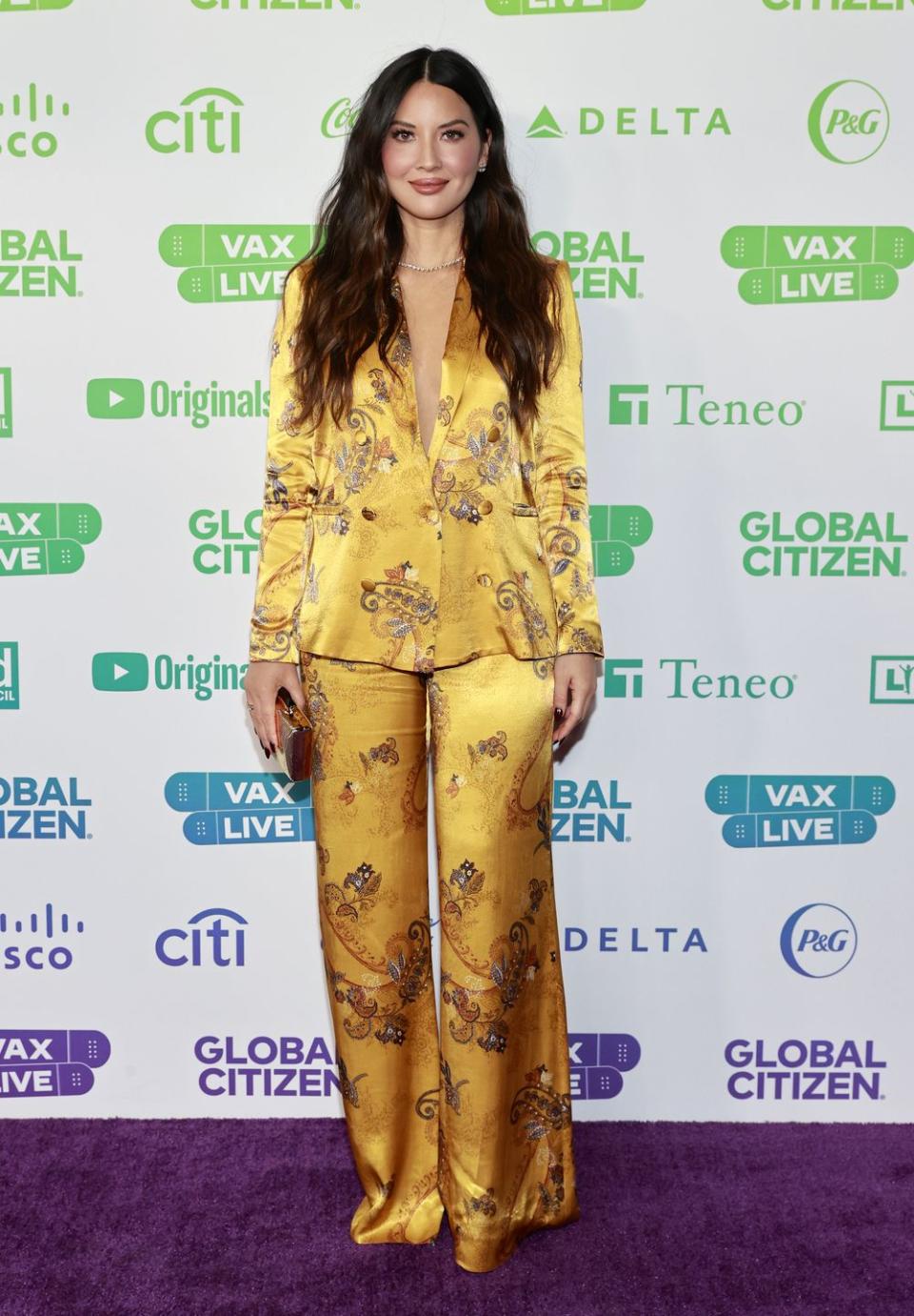 <p><strong>May 2021 </strong>Olivia Munn stepped out on the red carpet in a patterned silk L’Agence suit.</p>