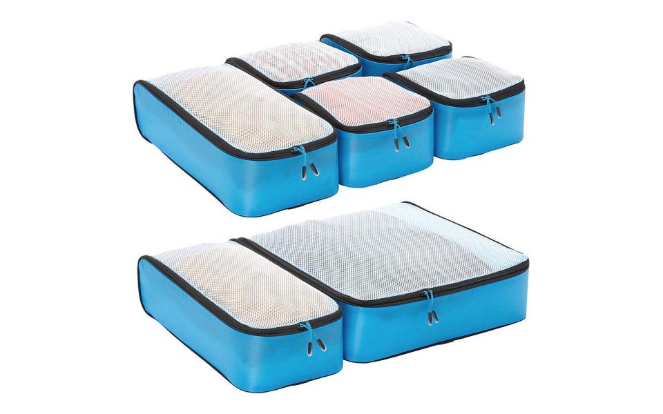 <p>This rave-reviewed set includes seven, super-lightweight (the entire set weighs only 10.2 ounces) cubes of varying size that are each a perfect fraction of the others to ensure a painless fit in most typical carry-on suitcases. These nylon boxes have a spring-loaded frame design that holds the shape while you’re filling them, but compresses down easily for storage.</p> <p>To buy: <a rel="nofollow noopener" href="http://ebags.evyy.net/c/249354/207595/3588?subId1=TLTRVL1PackingCubesRSJun17&u=https%3A%2F%2Fwww.ebags.com%2Fproduct%2Febags%2Fultralight-packing-cubes-ultimate-packer-7pc-set%2F309407" target="_blank" data-ylk="slk:ebags.com;elm:context_link;itc:0;sec:content-canvas" class="link ">ebags.com</a>, $95 for set of seven</p>